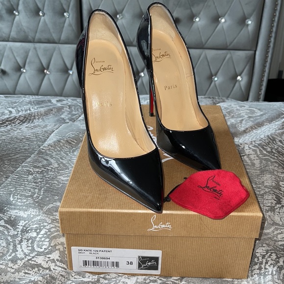 AUTH. Christian louboutin So Kate 120 PATENT Black size 38 - Picture 5 of 6